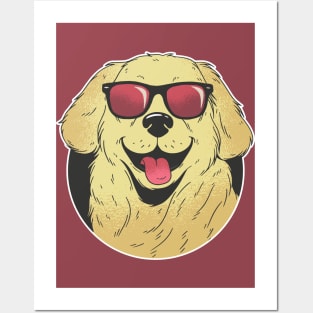 Cool, Smiling Golden Retriever with Sunglasses Posters and Art